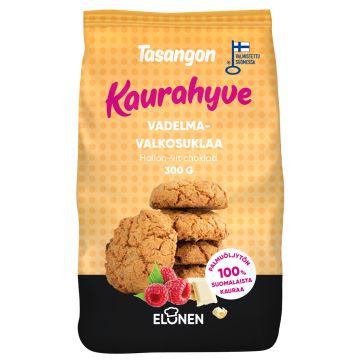 TASANGON VADELMA-VALKOSUKLAA PIKKULEIPÄ 100% KAURA 300 G