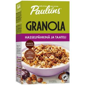 PAULÚNS GRANOLA HASSELPÄHKINÄ JA TAATELI MUROMYSLI 450 G