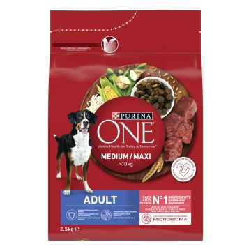 PURINA ONE KOIRAN TÄYSRAVINTO ADULT MEDIUM/MAXI NAUTAA&RIISIÄ 2,5