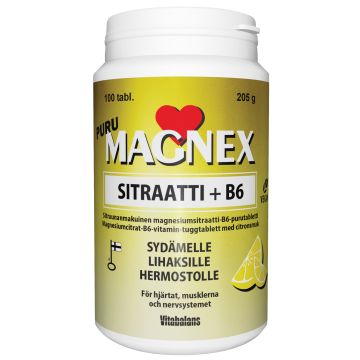 MAGNEX SITRAATTI 375MG + B6 PURU SITRUUNA 100 KPL