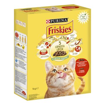 PURINA FRISKIES KISSAN TÄYSRAVINTO ADULT NAUTAA-KANAA-MAKSAA 1K