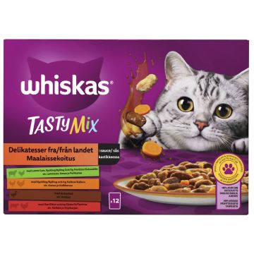 WHISKAS 1+ TASTY MIX MAALAISSEKOITUS KASTIKKEESSA 12*85G