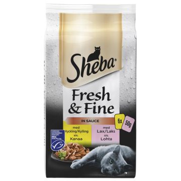 SHEBA ANNOSP. FRESH&FINE 6*50G SEKOITUS KANAA JA LOHTA KASTIKKE 30