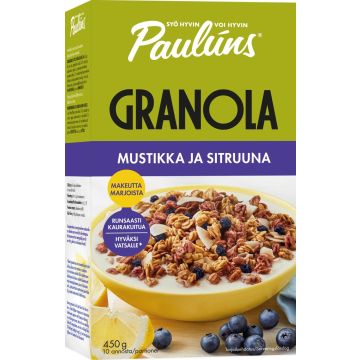 PAULÚNS GRANOLA MUROMYSLI MUSTIKKA JA SITRUUNA 450 G