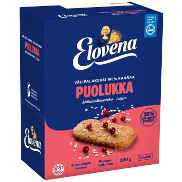 ELOVENA KAURA-PUOLUKKA VÄLIPALAKEKSI 100% KAURAA 10KPL 300