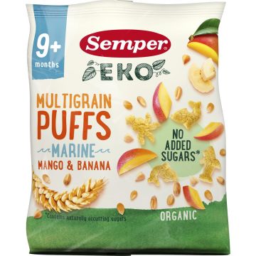 SEMPER EKO PUFFS MONIVILJA NAKSUT MANGO & BANAANI LUOMU 9+KK 18 G