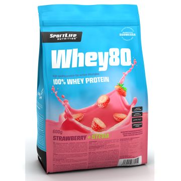 SPORTLIFE NUTRITION WHEY80 HERAPROTEIINIJAUHE MANSIKKA 600 G