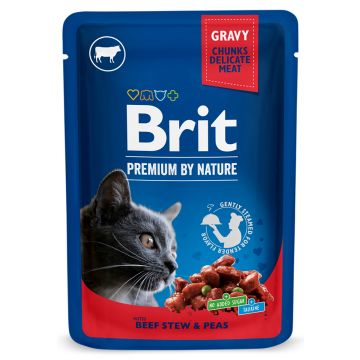 BRIT PREMIUM CAT ANNOSP. ADULT GRAVY BEEF STEW & PEAS 100 G