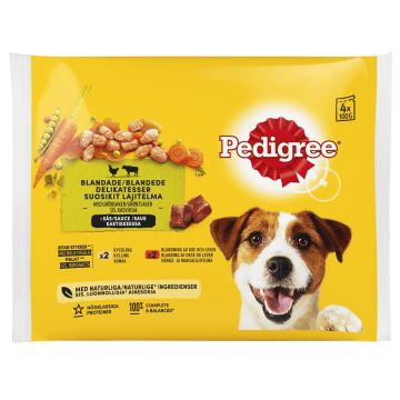 PEDIGREE ADULT KASTIKELAJ. 4X100G HÄRKÄ-LAMMAS/KALKKUNA 400 G