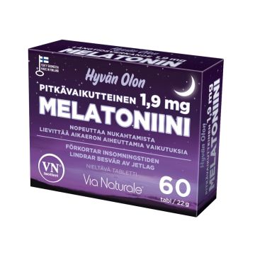 VIA NATURALE HYVÄN OLON MELATONIINI PITKÄVAIKUTTEINEN 1,9MG