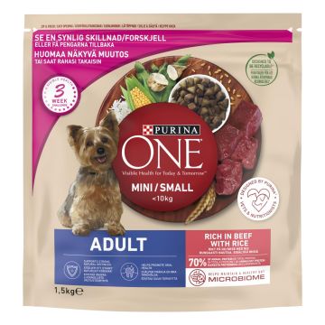 PURINA ONE KOIRAN TÄYSRAVINTO SMALL DOG ADULT NAUTA-RIISI 1,5 KG