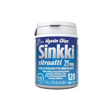 VIA NATURALE HYVÄN OLON SINKKISITRAATTI 30MG 120 KPL