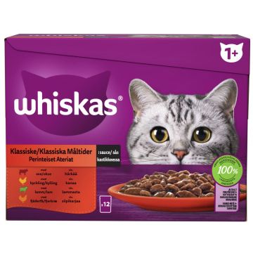 WHISKAS 1+ PERINTEISET ATERIAT KASTIKKEESSA 12*85G 1,02 KG