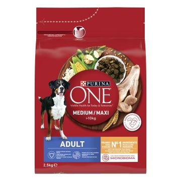 PURINA ONE KOIRAN TÄYSRAVINTO ADULT MEDIUM/MAXI KANAA&RIISIÄ 2,5