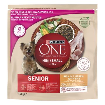 PURINA ONE KOIRAN TÄYSRAVINTO SMALL DOG SENIOR KANA-RIISI 1,5 KG