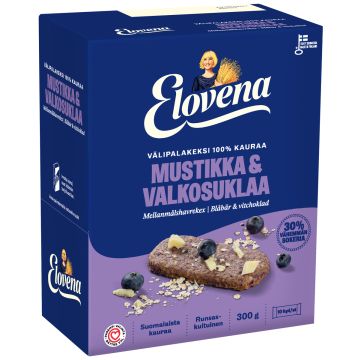 ELOVENA MUSTIKKA-VALKOSUKLAA VÄLIPALAKEKSI 100% KAURAA 10-PACK 3