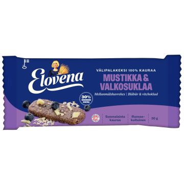 ELOVENA MUSTIKKA-VALKOSUKLAA VÄLIPALAKEKSI 100% KAURAA 30 G