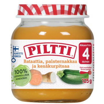 PILTTI BATAATTIA, PALSTERNAKKAA JA KESÄKURPITSAA LUOMU LASTENAT 125 G