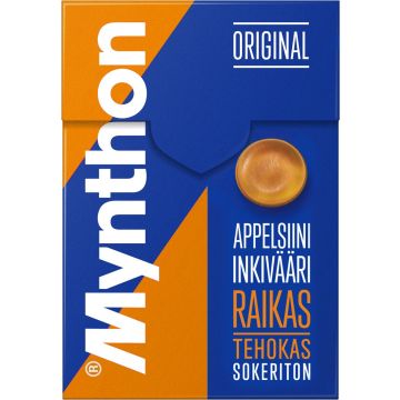 MYNTHON APPELSIINI-INKIVÄÄRI SOKTON KURKKUPASTILLI 85 G