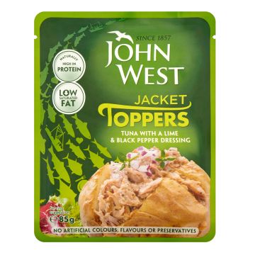 JOHN WEST TONNIKALAA LIME-MUSTAPIPPURIKASTIKKEESSA 85 G