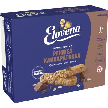 ELOVENA TUMMA SUKLAA PEHMEÄ KAURAPATUKKA 6X30G 180 G