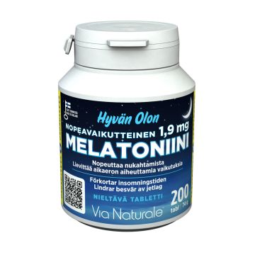 VIA NATURALE HYVÄN OLON MELATONIINI NOPEAVAIKUTTEINEN 1,9MG