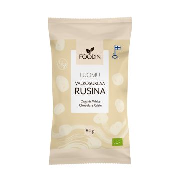 FOODIN VALKOSUKLAAKUORRUTETTU RUSINA LUOMU 80 G