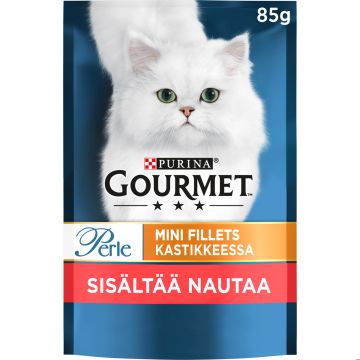 PURINA GOURMET PERLE ANNOSPUSSIT NAUDANLIHAA MINIFILLETS KASTIK 85 G