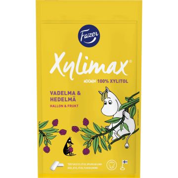 FAZER XYLIMAX MOOMIN VADELMA- HEDELMÄ TÄYSKSYLITOLIPURUKUMI 100 G