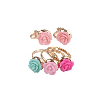 GREAT PRETENDERS BOUTIQUE ROSE RINGS & EARRING SET, 3 RINGS