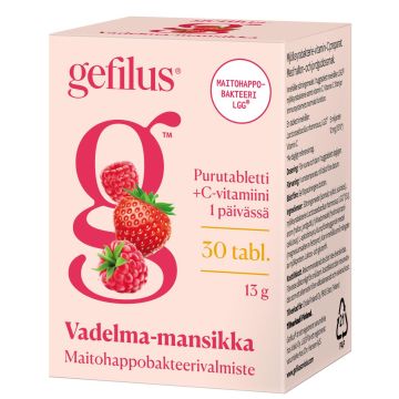 GEFILUS VADELMA-MANSIKKA PURUTABLETTI 30 KPL