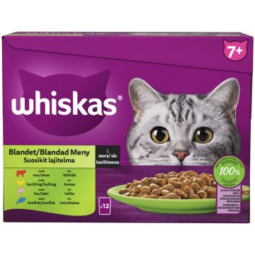 WHISKAS 7+ SUOSIKIT LAJITELMA KASTIKKEESSA 12*85G 1,02 KG