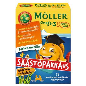 MÖLLER OMEGA-3 PIKKUKALAT JÄTTIPAKKAUS HEDELMÄNMAK. 72 KPL