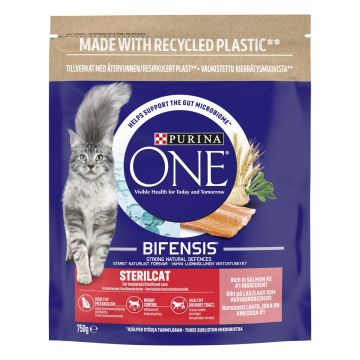 PURINA ONE KISSAN TÄYSRAVINTO STERILCAT LOHTA JA VEHNÄÄ 750 G