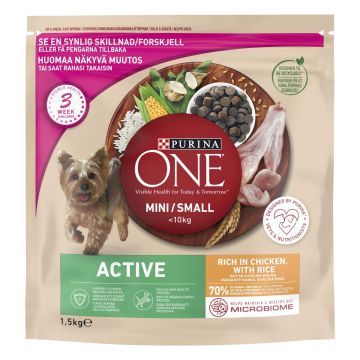 PURINA ONE KOIRAN TÄYSRAVINTO SMALL DOG ACTIVE KANA-RIISI 1,5 KG