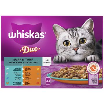 WHISKAS 1+ DUO SURF & TURF HYYTELÖSSÄ 24*85G 2,04 KG