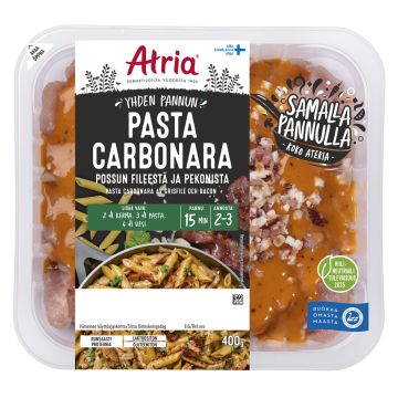 ATRIA YHDEN PANNUN PASTA CARBONARA POSSUN FILEESTÄ JA PEKONISTA 400 G