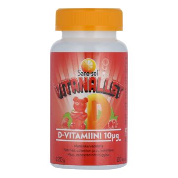 SANA-SOL VITANALLET D-VITAMIINI MANSIKKA-VADELMA 60 KPL