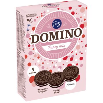 FAZER DOMINO PARTY MIX L, VEGAN TÄYTEKEKSILAJITELMA 525 G