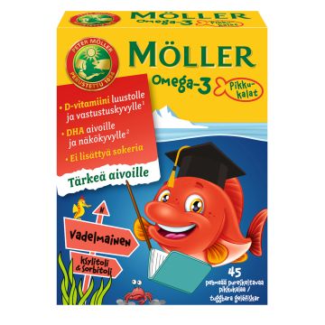 MÖLLER OMEGA-3 PIKKUKALAT VADELMAINEN 45 KPL