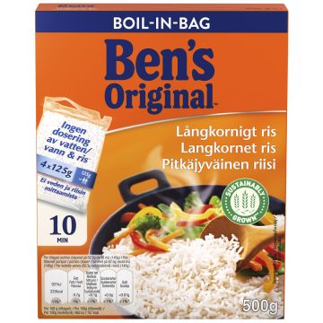 BEN'S ORIGINAL PITKÄJYVÄINEN RIISI KEITINPUSSI 4X125G 500 G