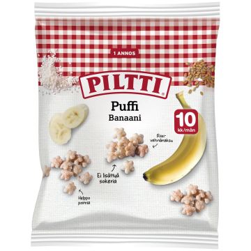 PILTTI PUFFI 7G BANAANIN MAKUISIA RIISI- JA VEHNÄNAKSUJA 10KK 7 G