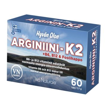 VIA NATURALE HYVÄN OLON ARGINIINI +K2 60 KPL