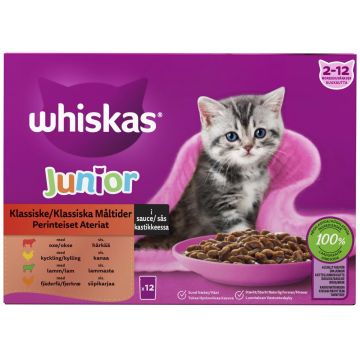 WHISKAS JUNIOR PERINTEISET ATERIAT KASTIKKEESSA 12*85G 1,02 KG