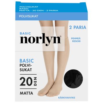 NORLYN BASIC 20 DEN POLVISUKAT, 2 PR/PAKKAUS, 1210 BLACK 36-4