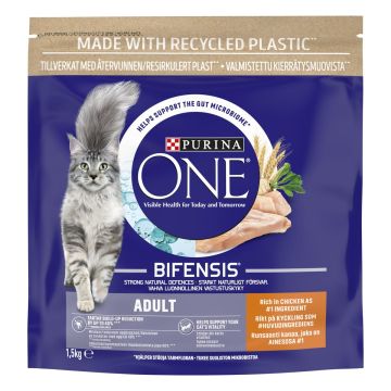 PURINA ONE KISSAN TÄYSRAVINTO ADULT KANAA JA TÄYSJYVÄVILJAA 1,5 K