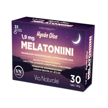 VIA NATURALE HYVÄN OLON MELATONIINI 1,9 MG MAGNESIUM KÄRS