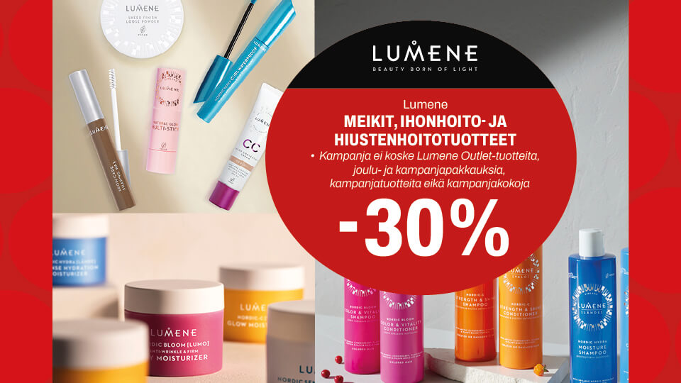 Lumene meikit, ihonhoito- ja hiustenhoitotuotteet -30%